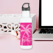 Schattig heet roze palmboom magenta monogram waterfles