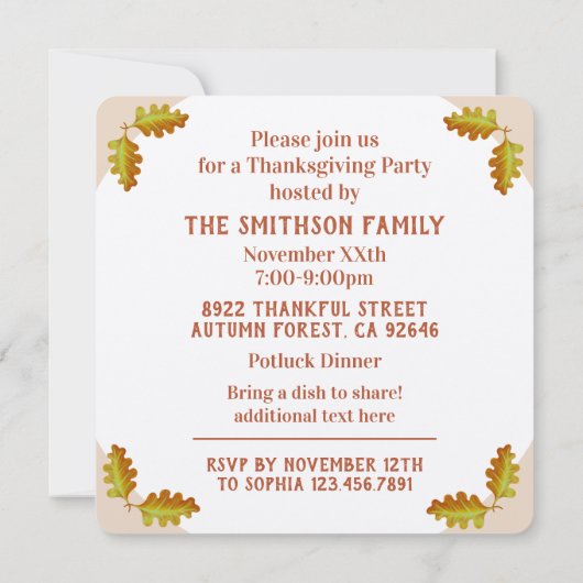 Schattig herfst eikenblad Thanksgiving familiefees Kaart (Achterkant)
