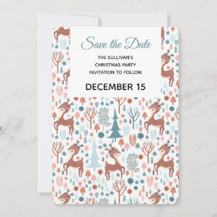Schattig hert in fantasievol bospatroon save the date