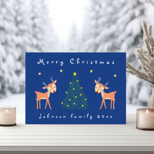 Schattig hert met kerstboom en sterren kaart