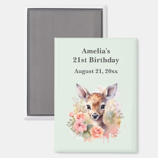 Schattig hert omringd door rozen verjaardag save t magneet (Voorkant / Achterkant)