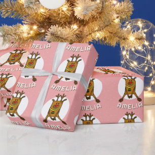 Schattig hert roze kerst kind naam cadeaupapier