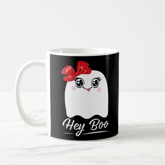 Schattig Hey Boo Halloween-ontwerp Koffiemok (Links)