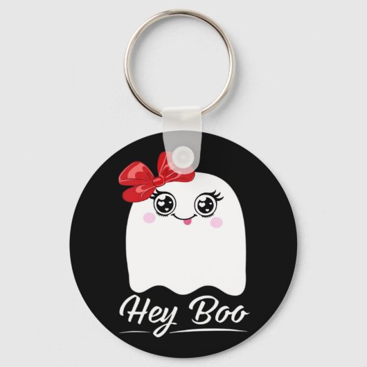 Schattig Hey Boo Halloween-ontwerp Sleutelhanger (Voorkant)