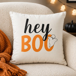 Schattig Hey Boo Oranje Geest Witte Halloween Kussen