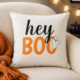 Schattig Hey Boo Oranje Geest Witte Halloween Kussen