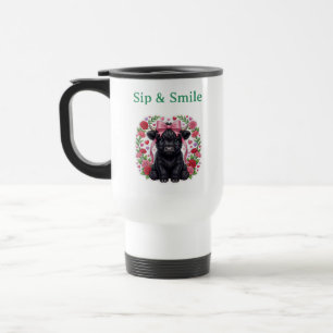 Schattig Highland Kalf met Roze Bloemenslinger Reisbeker
