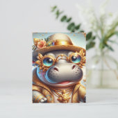 Schattig Hippo in Gold Bling Briefkaart (Staand voorkant)
