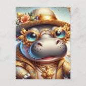 Schattig Hippo in Gold Bling Briefkaart (Voorkant)