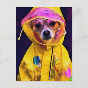 Schattig Hond in een Gele Regenjas Briefkaart