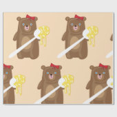 Schattig Honing Beer met lepel en rode strik Cadeaupapier (Vlak)