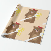 Schattig Honing Beer met lepel en rode strik Cadeaupapier (Uitgerold)