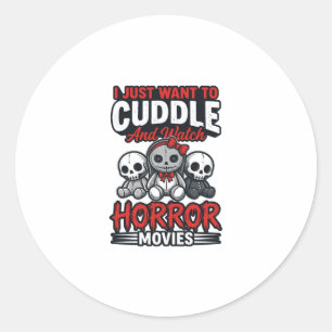Schattig horrorfilm knuffel vintage grafisch shirt ronde sticker