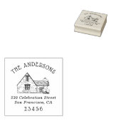schattig huis | Aangepaste familienaam & retouradr Rubberstempel (Gestempeld)