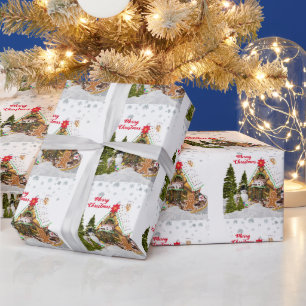Schattig Huis Van Peperkoek Gedrukt Kerstmis Cadeaupapier