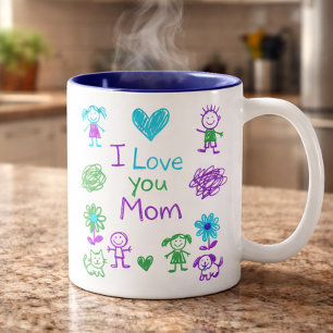 Schattig I Love You Mama Doodle Koffiemok Tweekleurige Koffiemok