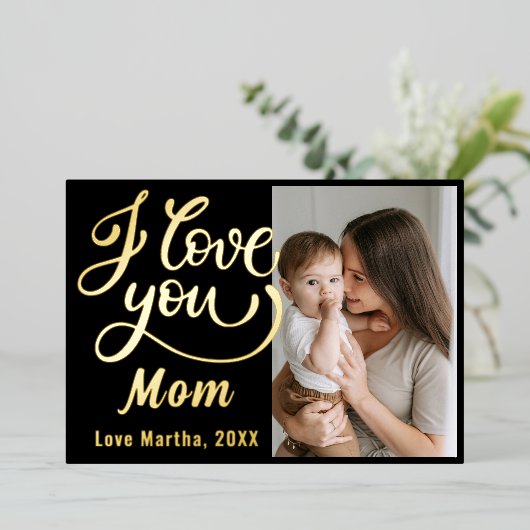 Schattig Ik hou van je Moederdag Foto  Folie Feestdagenkaart (Staand Voorkant)