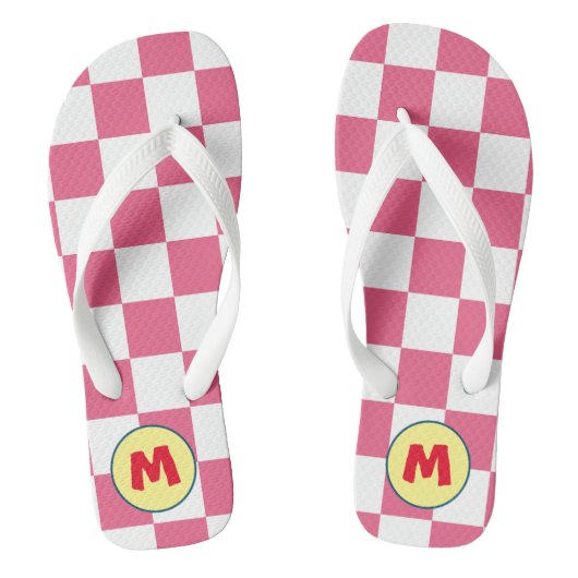 Schattig initiaal l Geruit roze en wit Teenslippers (Voetbed)