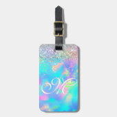 Schattig iriserend holografisch glitter monogram bagagelabel (Voorkant verticaal)