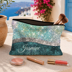 Schattig iriserend turquoise nepschitter monogram etui