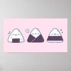 Schattig Japans eten Onigiri Doodles Grappig Poster