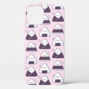 Schattig Japans eten Onigiri Doodles Patroon Roze iPhone 12 Hoesje