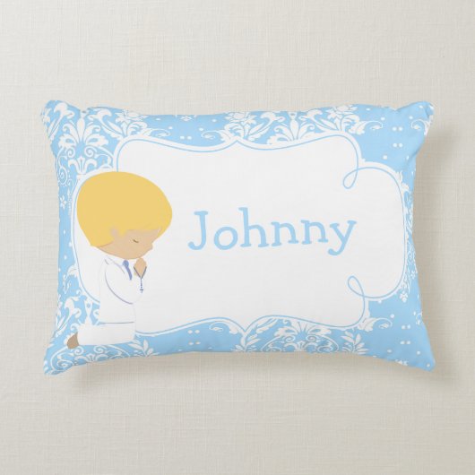 Schattig jochie bidt en gedicht accent kussen (Voorkant)