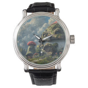 Schattig kabouter, paddestoel huis horloge