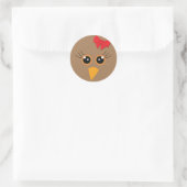 🦃 Schattig kalkoenengezicht, bruin Ronde Sticker (Tas)