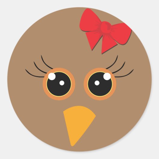 🦃 Schattig kalkoenengezicht, bruin Ronde Sticker (Voorkant)