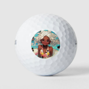 Schattig kalme zomer strand zwem anime meisje golfballen