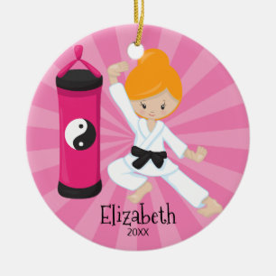 Schattig Karate Meisje Gepersonaliseerde Kerst Orn Keramisch Ornament