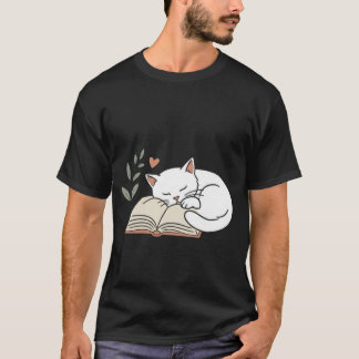 Schattig kat boek liefhebber lezen minimalistisch t-shirt