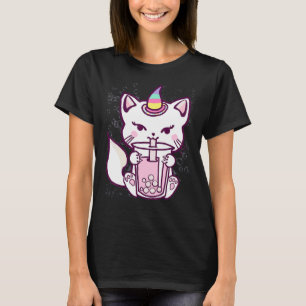 Schattig Kat Eenhoorn Drinkende Bubble Tea Ontwerp T-shirt