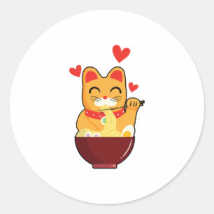 schattig kat eten Ramen noedels, kat liefhebbers c Ronde Sticker