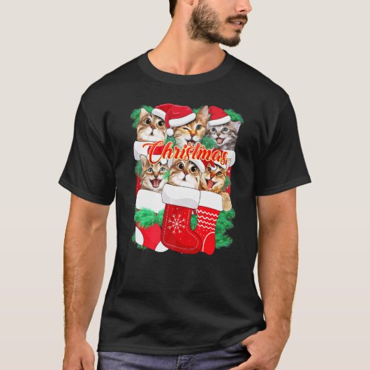 Schattig Kat Gezicht Uitdrukkingen Kerstkat T-shirt (Voorkant)