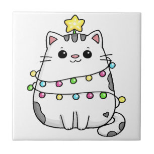 Schattig kat Kerst ontwerp Tegeltje