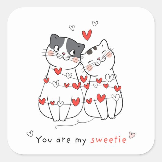 Schattig kat liefde paar vierkante sticker (Voorkant)