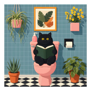 Schattig kat liefhebber boek badkamer kunst foto afdruk