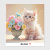 Schattig Kat met bloemenboeket Sticker (Vel)