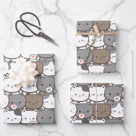 Schattig Kat Patroon Inpakpapier Vel (Voorkant)
