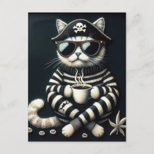 Schattig Kat piraten met een kopje koffie Briefkaart