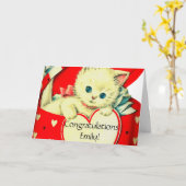 Schattig Katje Hart Vintage Kat Retro Kitty Kaart (Gele Bloem)