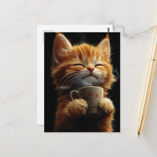 Schattig katje met een kopje koffie briefkaart