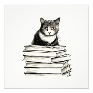 Schattig katje op boeken foto afdruk