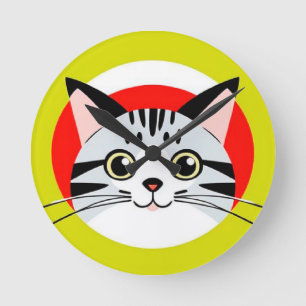 Schattig kattengezicht in cartoonstijl met strak g ronde klok