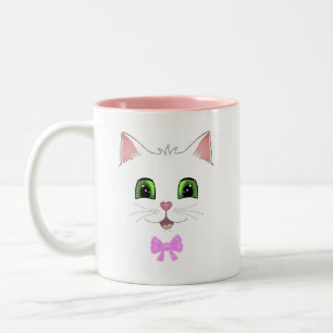 Schattig kattengezicht & kalligrafie Twee-Tons kof Tweekleurige Koffiemok