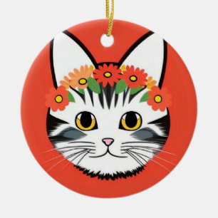 Schattig Kattengezicht Levendige Illustratie Keramisch Ornament