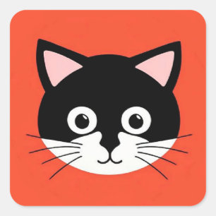 Schattig Kattengezicht Levendige Illustratie Vierkante Sticker