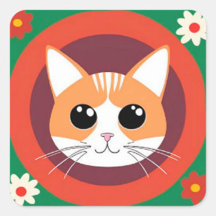 Schattig Kattengezicht Levendige Illustratie Vierkante Sticker